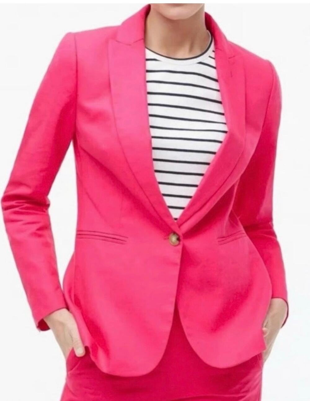 J.Crew Holland Linen‑Blend Pink One‑Button Blazer Sz14 NWT